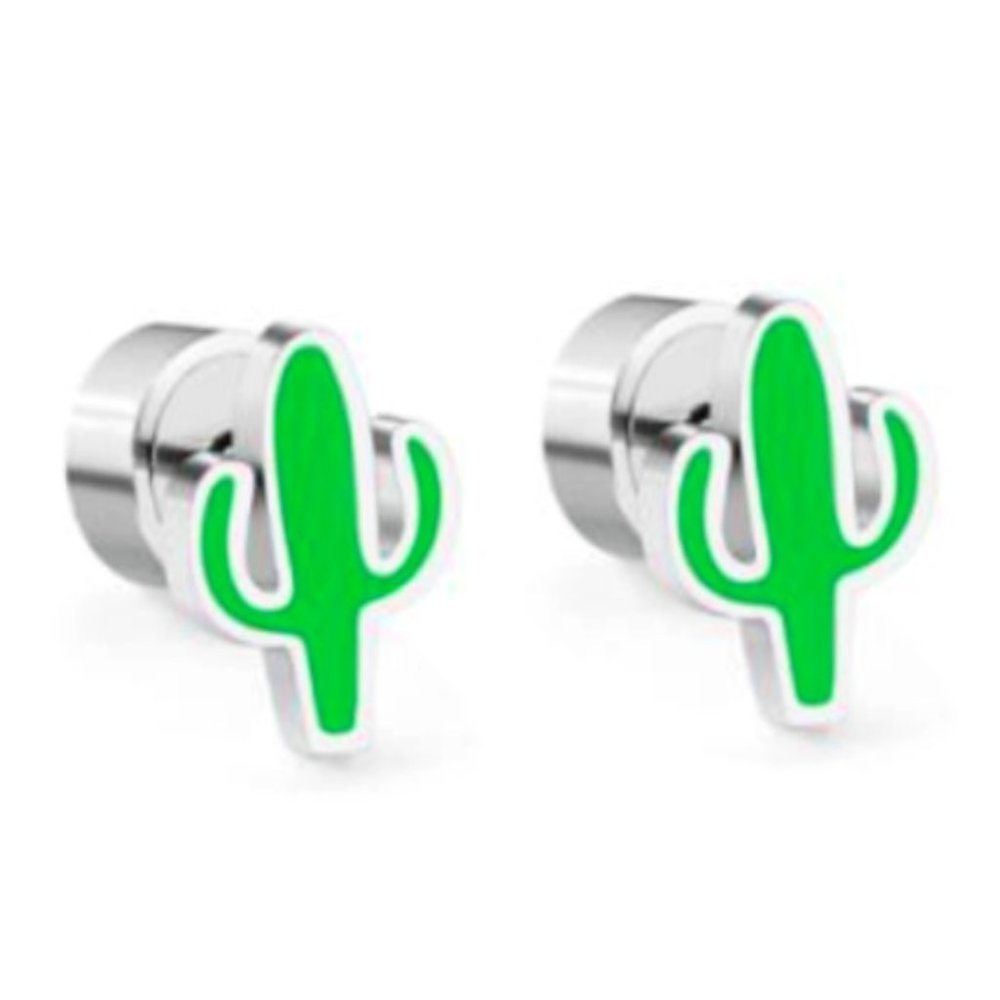 High-Quality Stainless Steel Baby Press Silver Cute Cactus Earrings